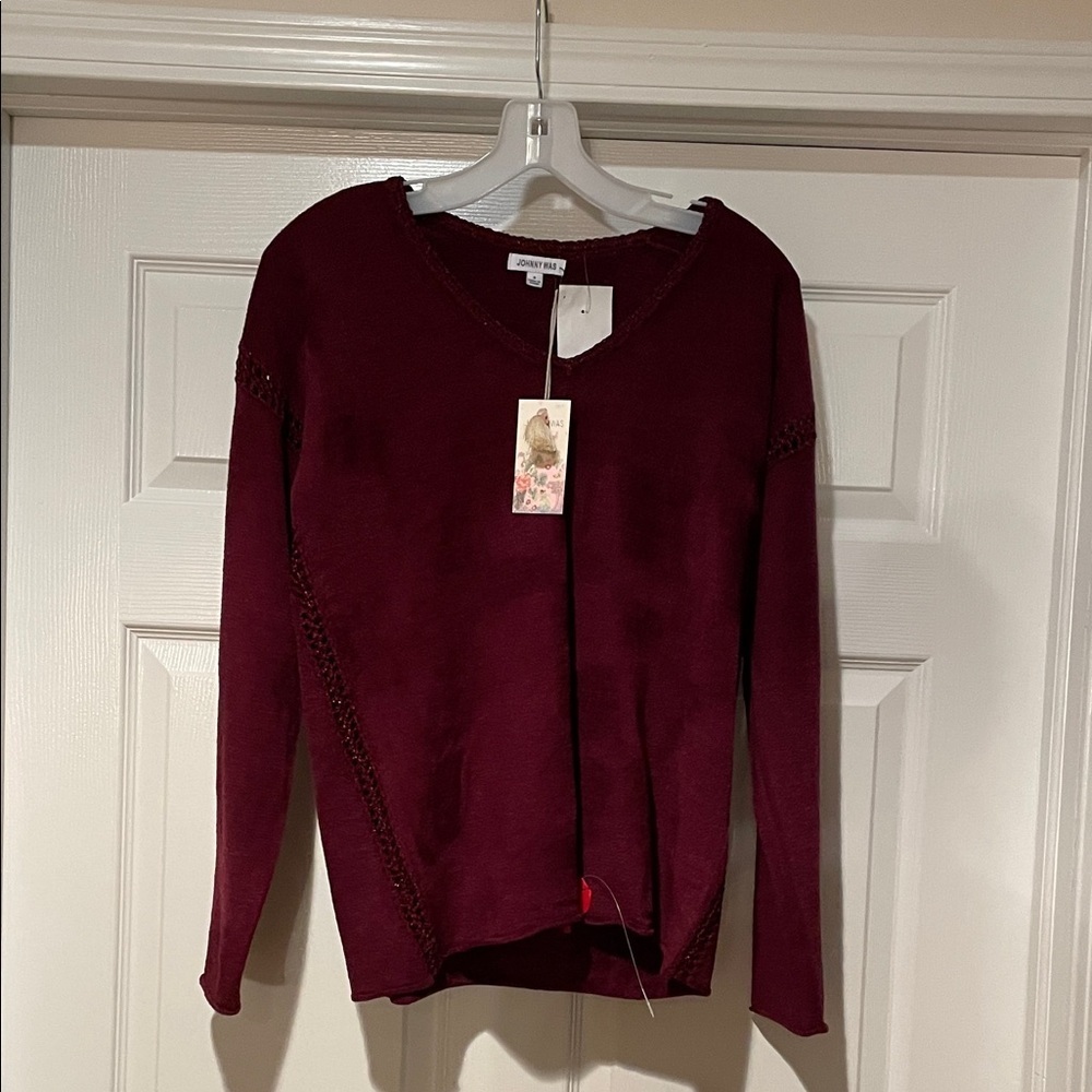 Johnny Was Deep Burgandy Velvet Classic Whipstitch Pullover